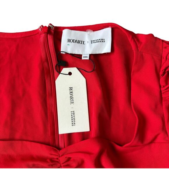 NEW Rodarte x Universal Standard Ruched Tie Sleeve Asymmetric Ruffle Dress Red - Picture 4 of 12